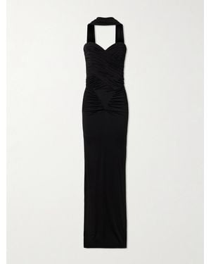 The New Arrivals Ilkyaz Ozel Samsara Strapless Gathered Stretch-Satin Gown - Black