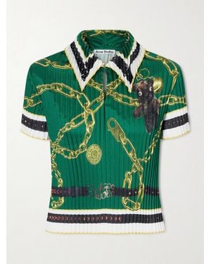 Acne Studios Syndia Pleated Printed Twill Polo Shirt - Grün