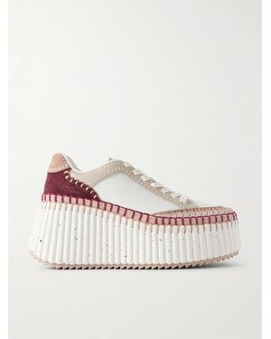Chloé Nama Sneakers Aus Leder Mit Velourslederbesätzen Und Plateau - Natur