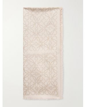 Loewe Anagram-Intarsia Wool, Silk And Cashmere-Blend Scarf - Natural