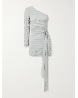 Maygel Coronel Socarras Set Aus Asymmetrischem Oberteil Und Minirock Aus Stretch-Mesh Mit Raffungen Und Applikation - Weiß