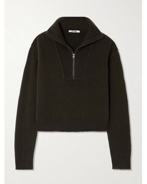 RE/DONE Frayed Wool And Cashmere-Blend Half-Zip Jumper - Black