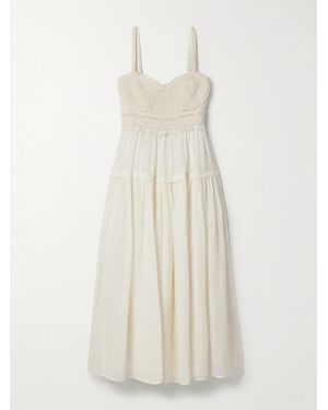 Ulla Johnson Gisella Ruffled Crocheted Cotton-Trimmed Ramie Midi Dress - White