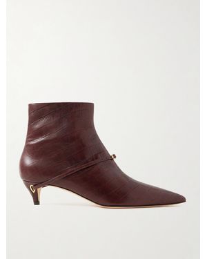 Jennifer Chamandi Rocco 45 Croc-Effect Leather Ankle Boots - Brown