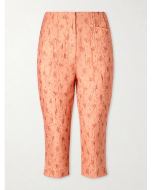 Ganni Floral-Print Crinkled Shibori-Organza Skinny-Leg Capri Trousers - Orange