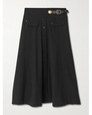 Maison Mayle Kit Embellished Leather-Trimmed Woven Midi Skirt - Schwarz