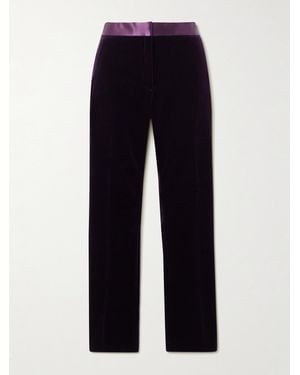 Tom Ford Satin-Trimmed Cotton-Blend Velvet Straight-Leg Pants - Blue