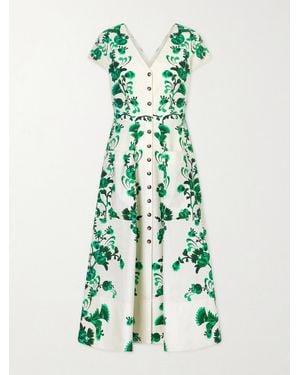 Saloni Zoey-E Printed Cotton-Poplin Midi Dress - Green