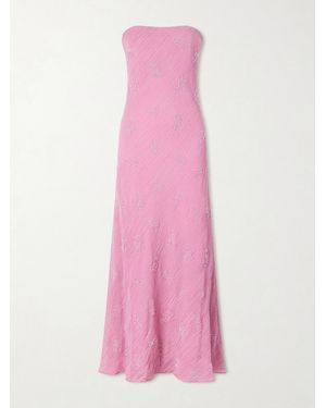 STAUD Cassie Strapless Bead-Embellished Crinkled Modal-Blend Organza Maxi Dress - Pink