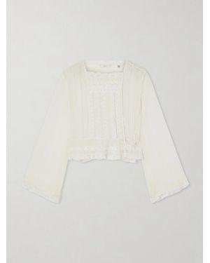 Doen Lace-Trimmed Silk-Chiffon Shirt - White