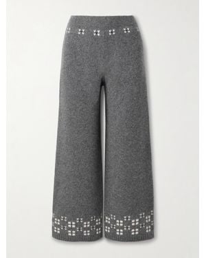 Calle Del Mar Winter Fair Isle Cashmere Wide-Leg Trousers - Grey