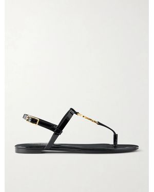 Saint Laurent Cassandre Embellished Patent Leather Sandals - Black