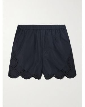 Loulou de Saison Aurora Scalloped Broderie Anglaise Cotton Shorts - Blue