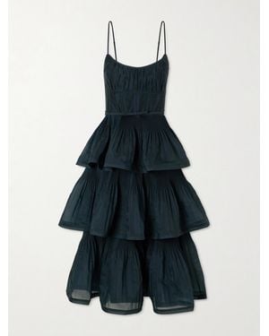 Zimmermann Belted Tiered Chiffon Midi Dress - Blue