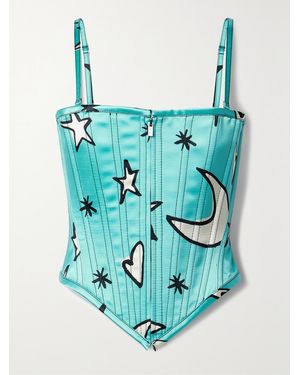 Christopher John Rogers Printed Satin Bustier Top - Blue