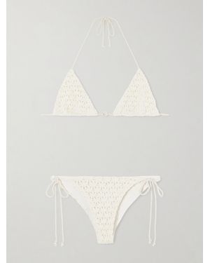 SARA CRISTINA Pearl Crocheted Cotton Triangle Bikini - White