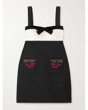 Valentino Embellished Satin-Trimmed Wool And Silk-Blend Crepe Mini Dress - Black