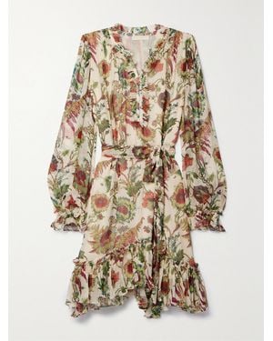 Ulla Johnson Anais Ruffled Floral-Print Silk-Crepon Mini Dress - Natural