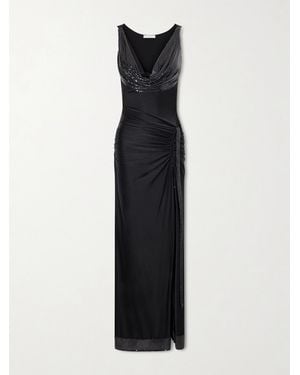 Rabanne Mesh-Detailed Jersey-Satin Maxi Dress - Black