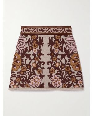 Cara Cara Lindy Frayed Wool And Cotton-Blend Jacquard-Knit Mini Skirt - Brown