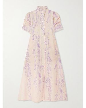 Thierry Colson Venetia Ruffled Floral-Print Cotton-Poplin Midi Dress - Pink