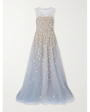 Oscar de la Renta Embroidered Tulle Gown - White