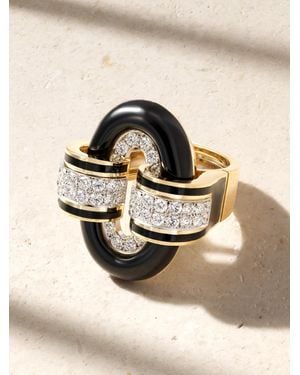 David Webb Small Oval Buckle Ring Aus 18 Karat Und Platin Mit Onyx, Emaille Und Diamanten - Natur