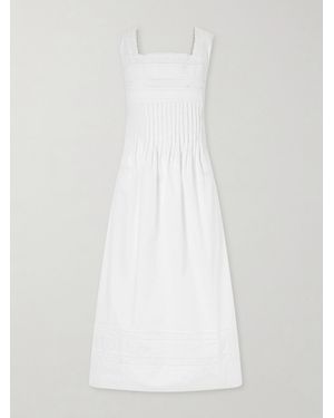 Loretta Caponi Lalla Ruched Broderie Anglaise-Trimmed Cotton-Poplin Maxi Dress - White
