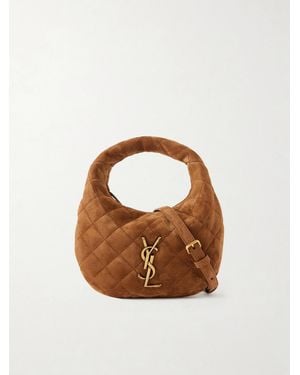 Saint Laurent Icarino Mini Matelassé Suede Shoulder Bag - Brown