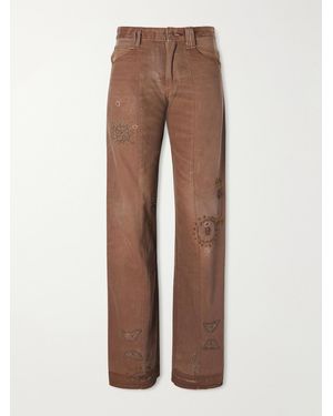 Kartik Research Embellished Paneled Upcycled Mid-Rise Wide-Leg Jeans - Brown