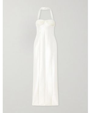 Danielle Frankel Lette Tulle-Trimmed Wool And Silk-Blend Twill Gown - White