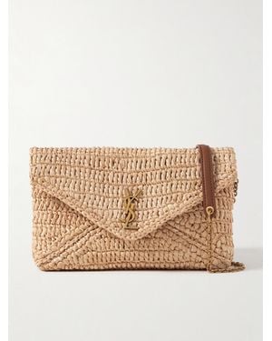 Saint Laurent Cassandre Leather-Trimmed Raffia Shoulder Bag - Natural