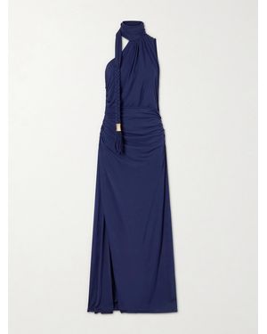 Jonathan Simkhai Moira Tussled Ruched Stretch-Jersey Gown - Blue