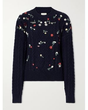 KHAITE Elias Embroidered Cable-Knit Cashmere Sweater - Blue