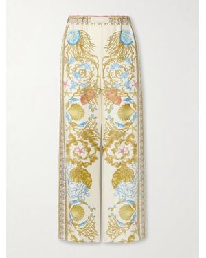 Versace Hose Mit Weitem Bein Aus Bedrucktem Seiden-Twill - Mettallic
