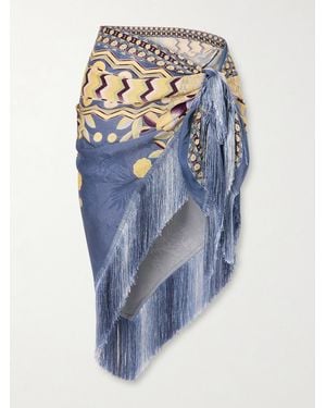 Anna Sui Pueblo Deco Fringe-Trimmed Printed Lyocell-Blend Pareo - Blue