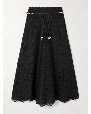 Zimmermann Rhiannon Belted Cotton-Lace Midi Skirt - Black