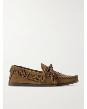 Isabel Marant Fitza Tasselled Fringed Leather-Trimmed Suede Loafers - Brown