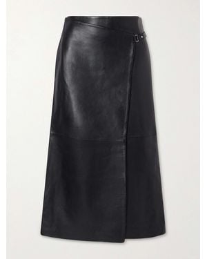 St. Agni Leather Midi Wrap Skirt - Black