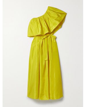 Adam Lippes One-Shoulder Ruffled Belted Silk-Taffeta Midi Dress - Yellow