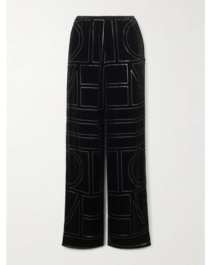 TOTEME Devoré-Velvet Wide-Leg Trousers - Black
