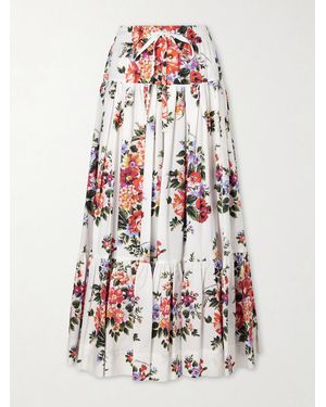 Dolce & Gabbana Pleated Tiered Floral-Print Cotton-Poplin Midi Skirt - White