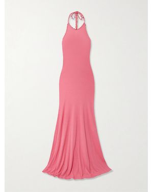 Christopher Esber Embellished Cotton-Blend Bouclé Halterneck Maxi Dress - Pink