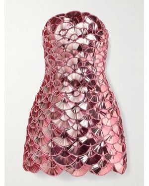 Oscar de la Renta Strapless Embellished Tulle Mini Dress - Red