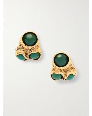 Saint Laurent Boucles D'Oreilles En Métal Doré Et Résine - Métallisé