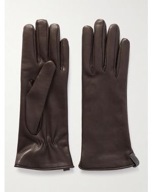 Brunello Cucinelli Bead-Embellished Leather Gloves - Brown