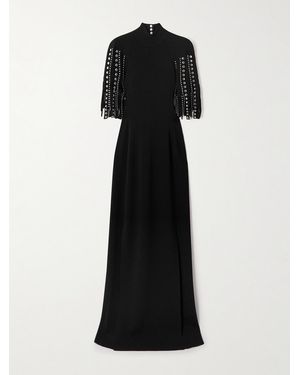 Lanvin Fringed Cape-Effect Studded Knitted Turtleneck Gown - Black