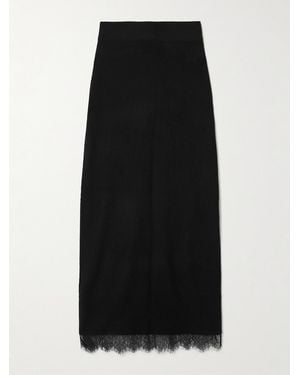 arch4 Penelopy Lace-Trimmed Ribbed Organic Cashmere Midi Skirt - Black
