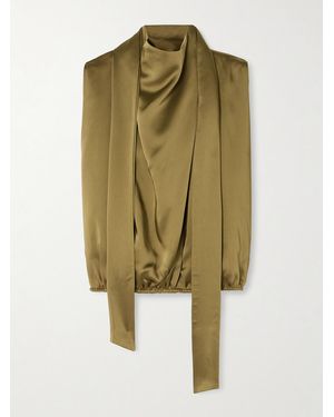 Petar Petrov The Slippery Tie-Detailed Draped Open-Back Satin Top - Green