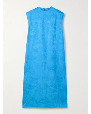 Balenciaga Satin-Jacquard Midi Dress - Blue